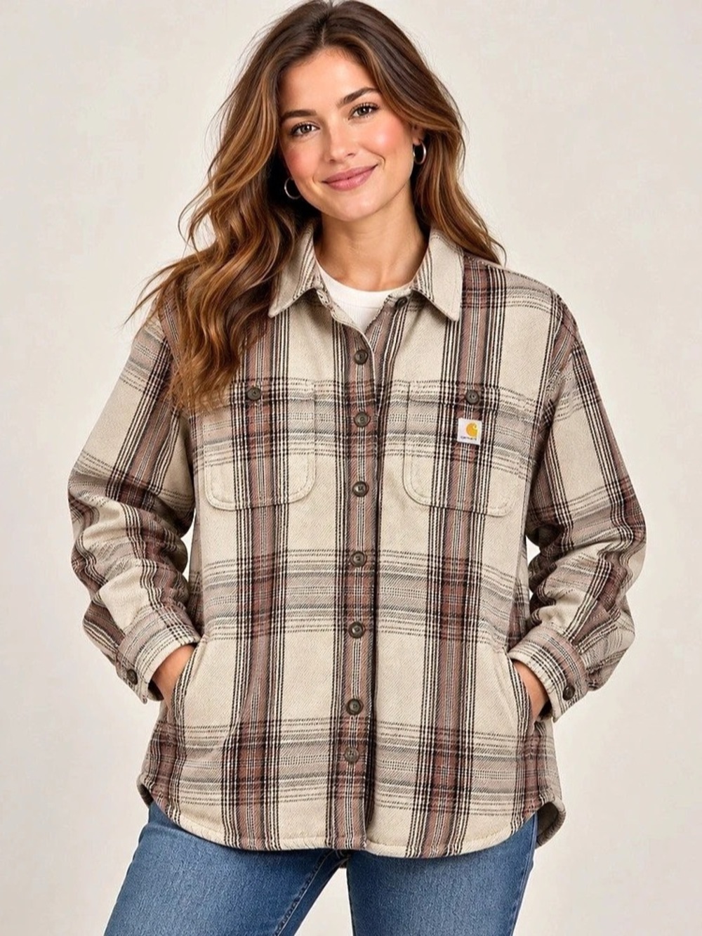 Carhartt XL Nutmeg Plaid Loose Fit Twill Shirt Jacket Shacket